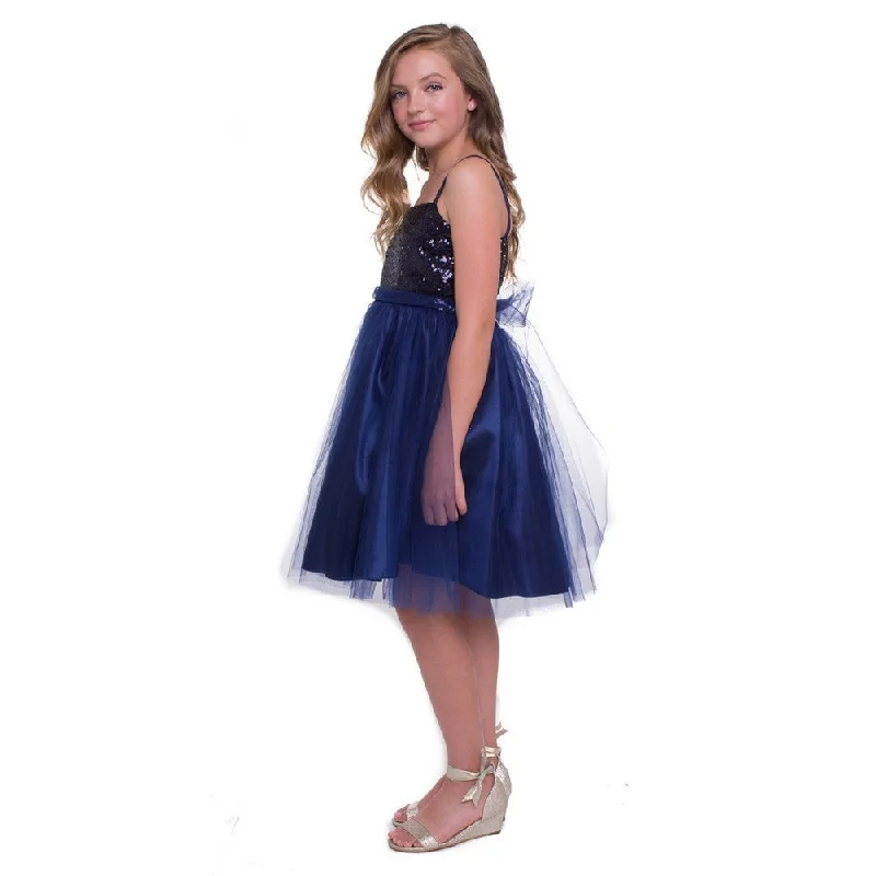 Clothes Of Woman Little Girls Navy Sequined Top Tulle Flower Girl Dress 2T-6