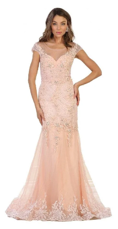 Cool Prices May Queen - Cap Sleeve Rhinestone Embellished Evening Gown RQ7521 - 1 pc Ivory in Size 18 Available