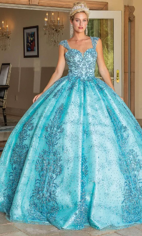 Dive Into Trendy Styles Dancing Queen 1784 - Cap Sleeve Glitter Quinceanera Ballgown