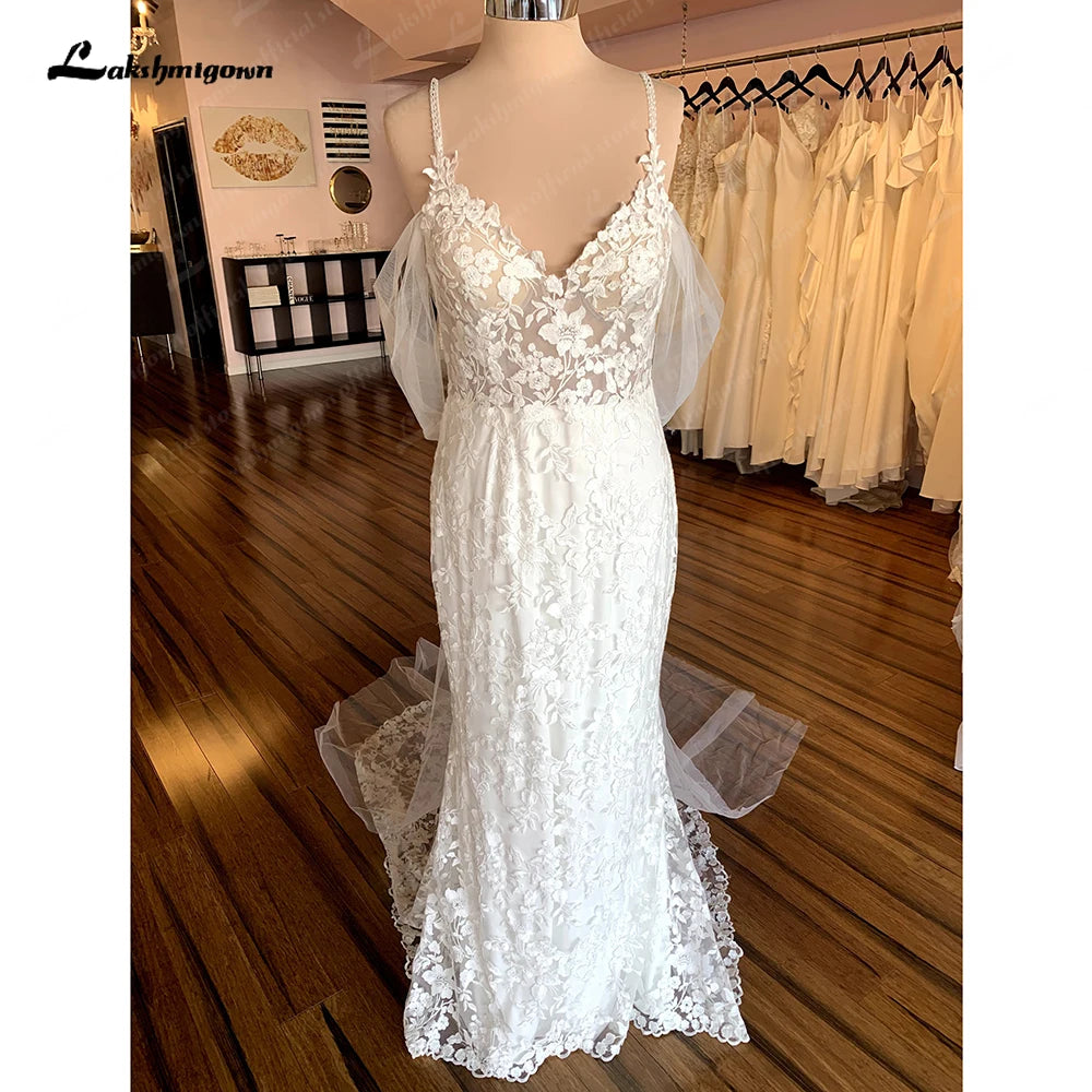 Limited Time Offer Roycebridal Full Lace Bridal Gown Brautkleid Vintage Mermaid/Trumpet Boho Lace Appliques V Neck Wedding Gowns