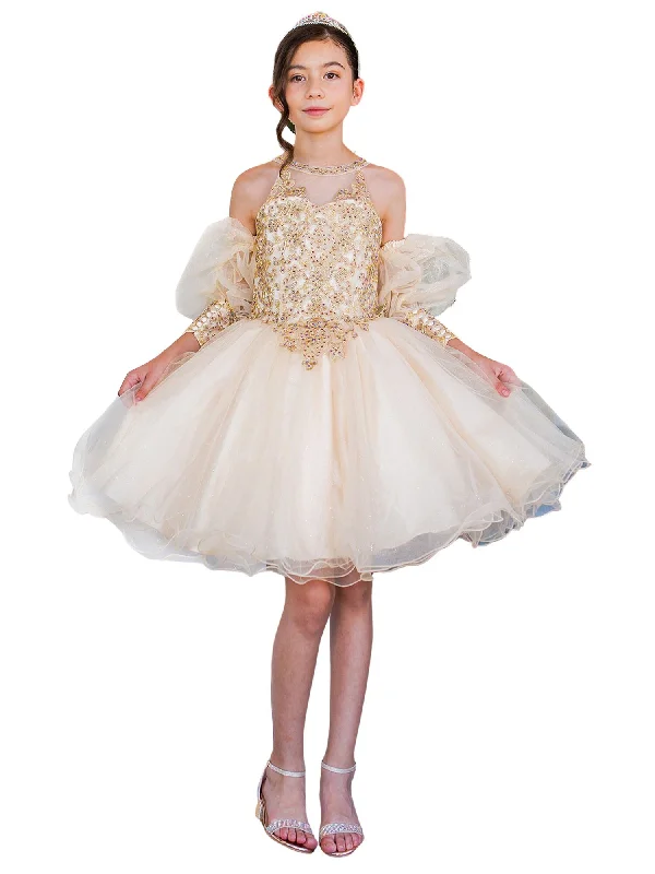 Trendy Women’s Outfits for Casual Wear Girls Multi Color Gold Lace Glitter Tulle Flower Girl Party Dress 2-16