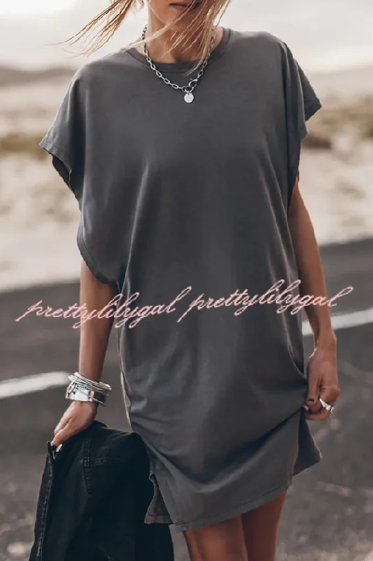 Versatile Style Wardrobe Absolutely Comfortable Cotton Blend Batwing Loose T-shirt Mini Dress