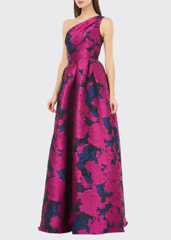 Wardrobe Upgrade 10 - carmen marc valvo pink one shoulder floral brocade gown