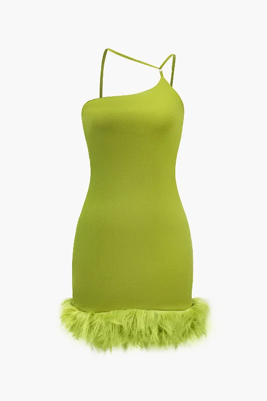 Exclusive Sale Solid Feather Detail Backless Mini Dress