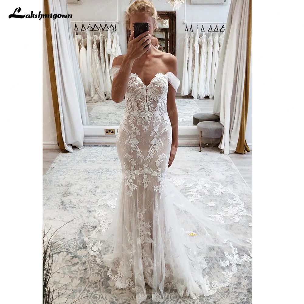 Comfort Centric Apparel Roycebridal Lace Boho Wedding Dress 2025 Off The Shoulder Sweetheart Appliques Cut Out Long Train Vestido de novia corte sirena