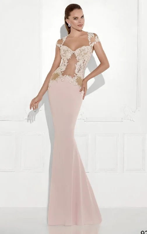 Relaxed Style Tarik Ediz 92764 Beaded Lace Illusion Cutout Trumpet Gown - 1 Pc. Mint in size 8 Available