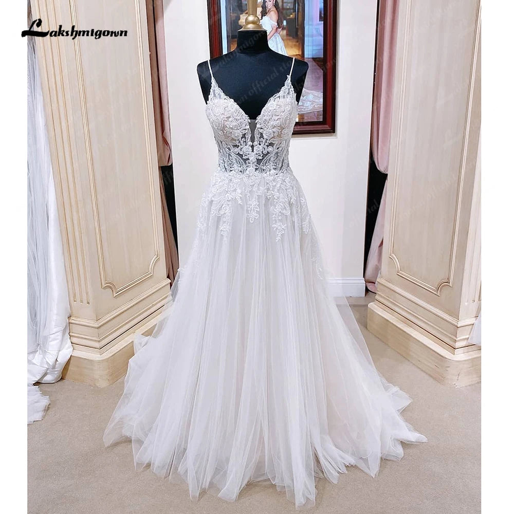 The Latest Fashion Trends Roycebridal Beach Wedding Dresses for Women Backless Sexy Bridal Boho Wedding Gowns Spaghetti Straps Party Gowns