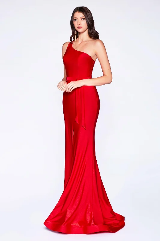 Trendy Casual Outfits Cinderella Divine CD0143 Long Formal Fitted One Shoulder Evening Prom Gown