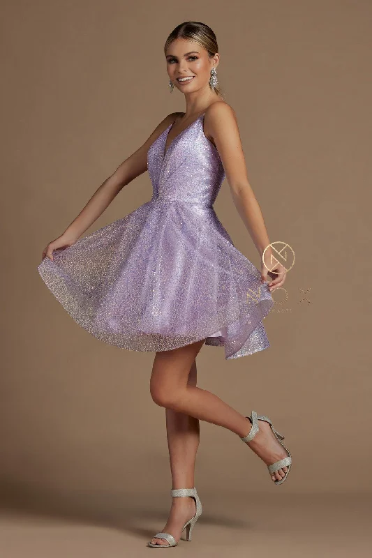 Outfits Ideas Nox Anabel R703 Size 2, 6 Lilac/Multi Short Fit & Flare Sequin Formal Cocktails Dress V Neck Gown