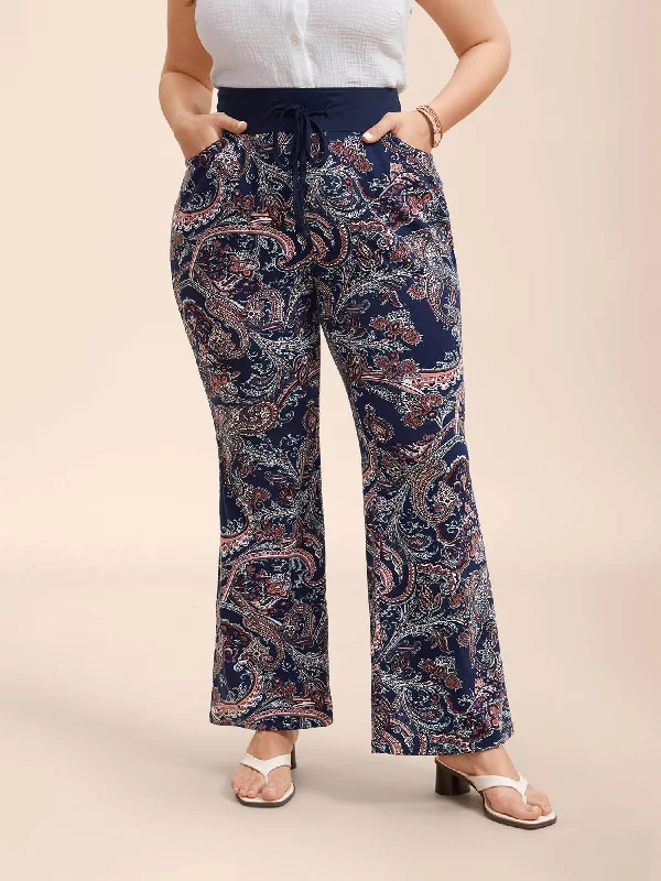 Innovate Your Wardrobe Color Block Paisley Print Drawstring Pants