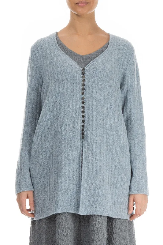 Limited Stock, Big Discounts Arctic Blue Rib Knit Wool Cardigan