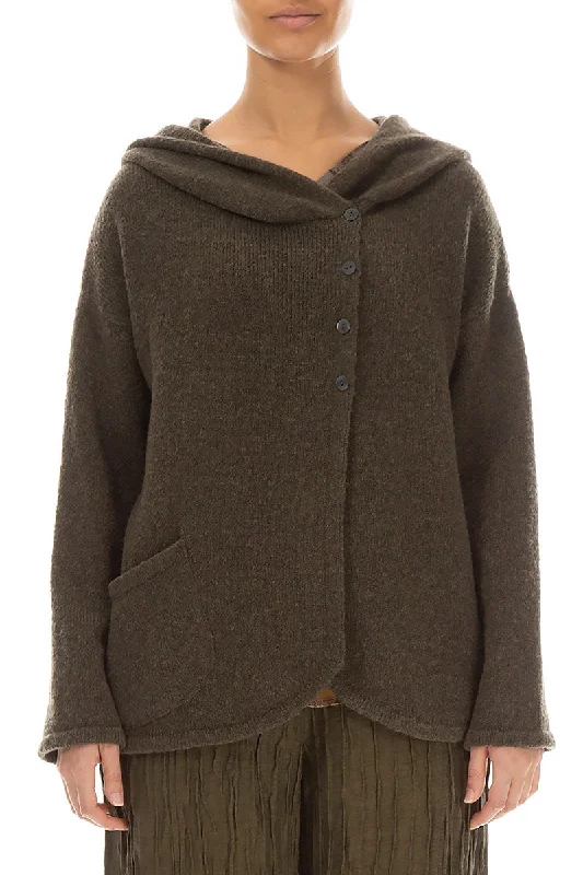 Gift Ideas Hooded Khaki Wool Cardigan