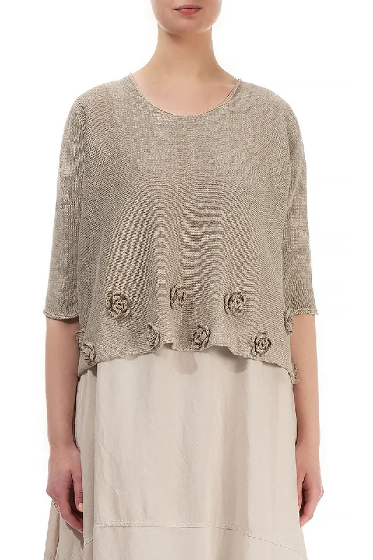 Discover Now Flowers Decorated Natural Linen Jumper