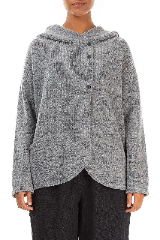 Flash Sales Hooded Mélange Grey Wool Cardigan