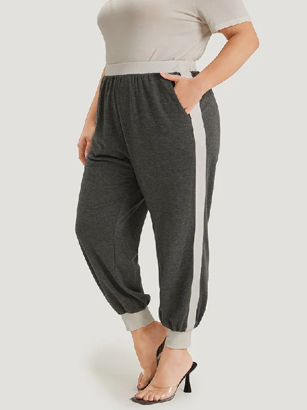 Your Timeless Wardrobe Awaits Two Tone Patchwork Pocket Elastic Waist Sweatpants