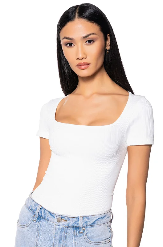 Get The Latest Trends PAXTON SQUARE NECK SEAMLESS SHORT SLEEVE BODYSUIT IN WHITE