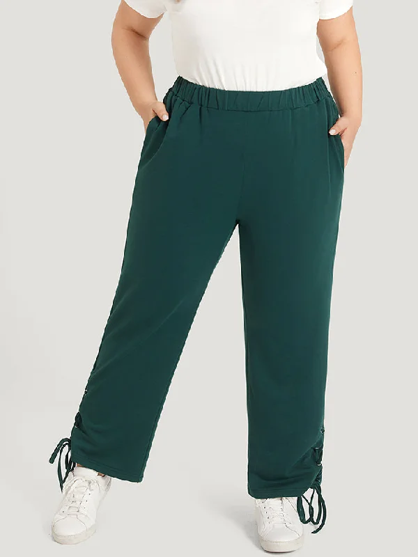 Trend Driven Wardrobe Plain Pocket Elastic Waist Lace Up Side Sweatpants