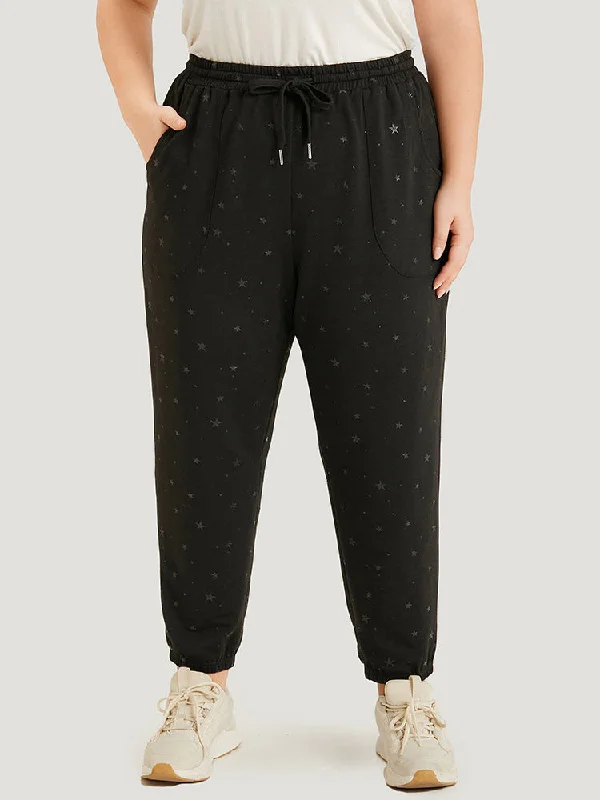 Stay Ahead In Style Star Drawstring Slant Pocket Elastic Waist Sweatpants