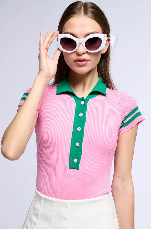 Unleash Your Trendy Side ALWAYS LUCKY RIBBED COLLARED BODYSUIT IN PINK