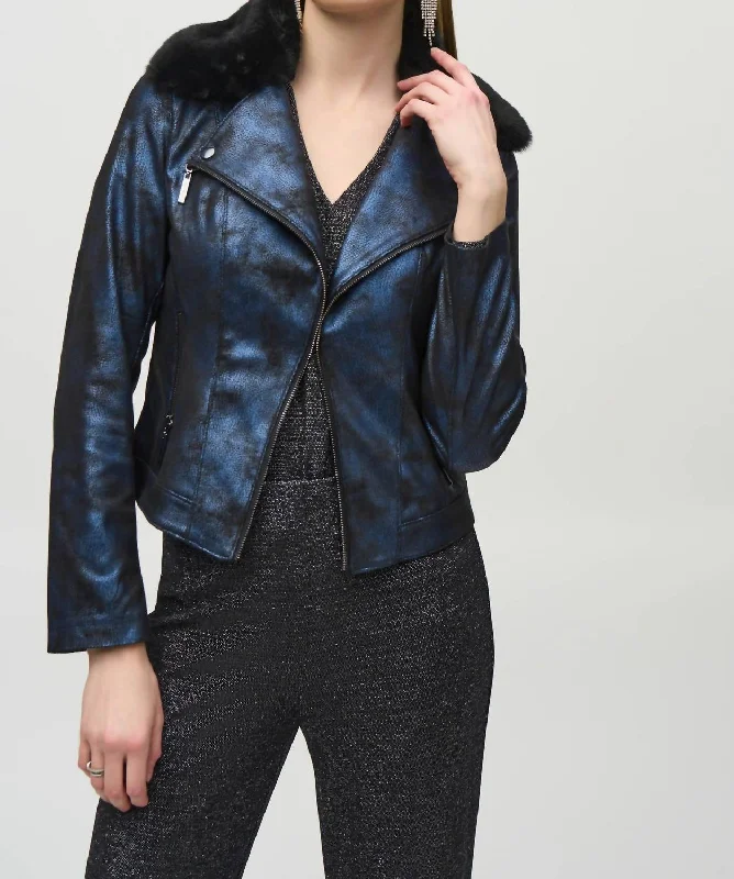 Everyday Fashion Leather Jacket In Blue/black