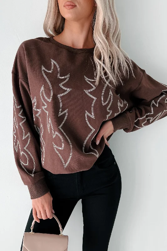 Women Apparel Rodeo Bandit Western Stitch Sweatshirt (Brown)