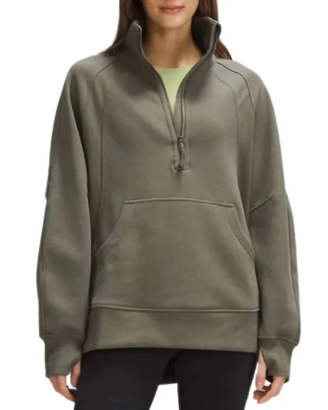 Clothes Sales Women's Scuba Oversized Half Zip Jacket In Army Green