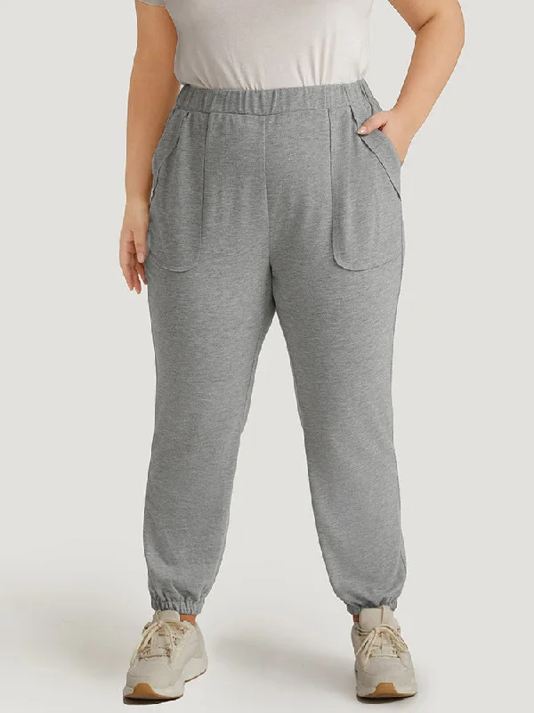 Fashion Frontiers Solid Patched Slant Pocket High Rise Sweatpants