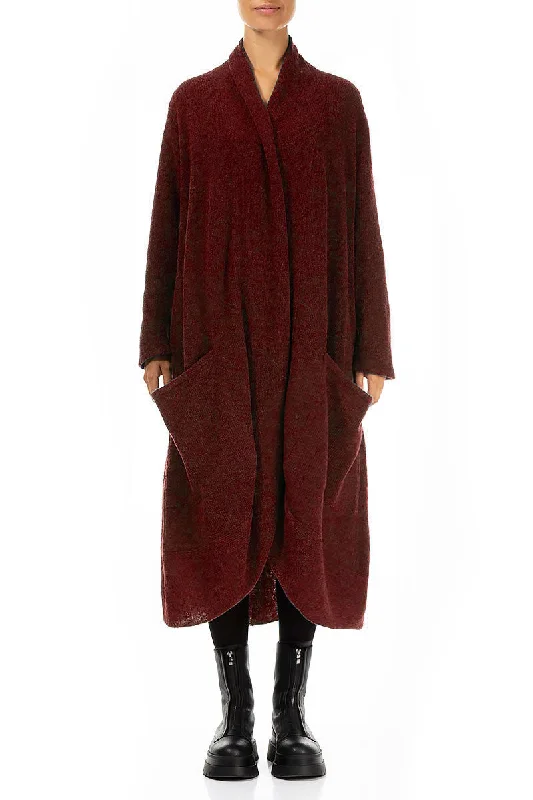 Shop Our Looks Long Open Maroon Wool Cardigan