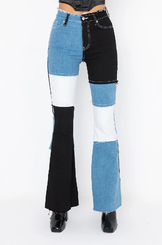 Elegant Attire For The Modern Lady LOW KEY FIRE DENIM DETAIL FLARE JEANS