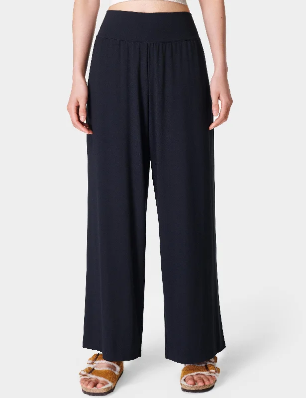 Laid-Back Elegance Modal Wide Leg Trousers - Black