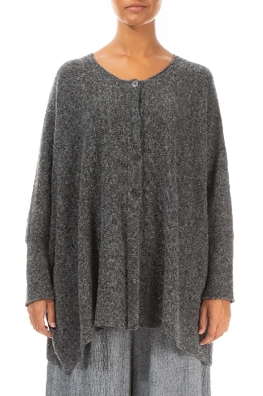 Big Discounts Loose Boxy Mélange Grey Wool Cardigan