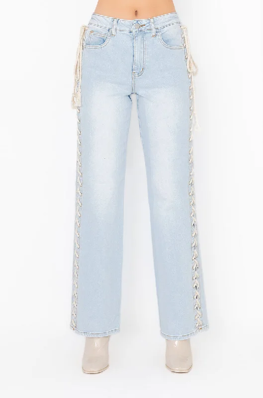 Chic Trends Unveiled HOT-GIRL SHIT LACE UP RELAXED JEANS