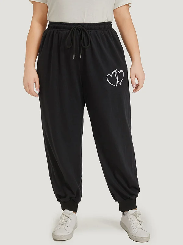 Trend Setting Threads Plain Heart Embroidered Drawstring Pocket Sweatpants