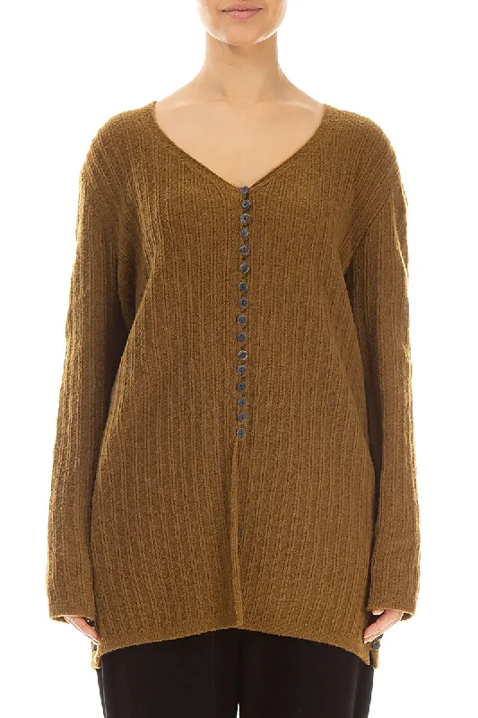 Clearance Sale, All Cheap Ribbed Mustard Wool Cardigan