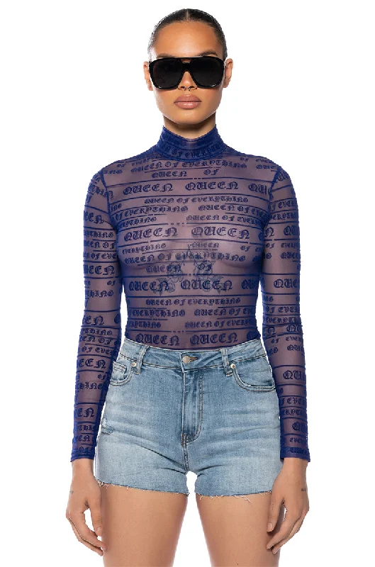 Women's Clothing Sale Online QUEEN OF EVERYTHING FLOCKED LONG SLEEVE MESH BODYSUIT