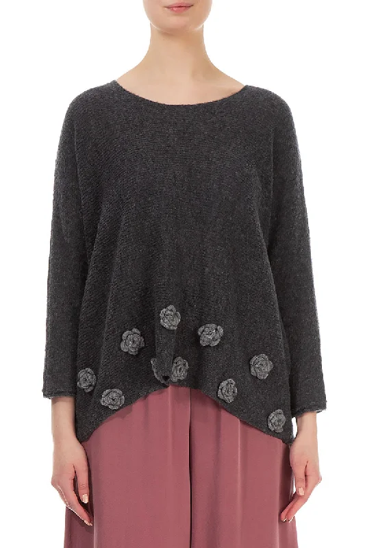 Flash Sale Starts Light Flowers Dark Grey Wool Sweater