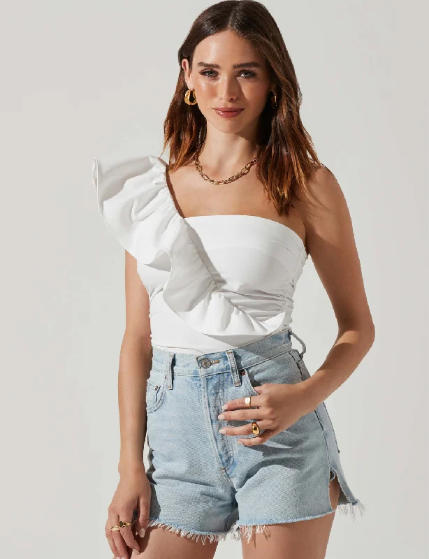 Cool Prices Malena One Shoulder Ruffle Bodysuit, White