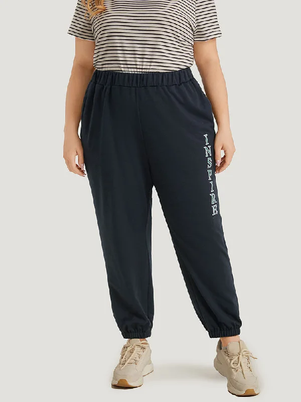 Chic Trends For The Fashion Savvy Letter Print Contrast Pocket Elastic Waist Sweatpants