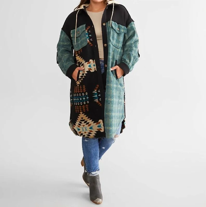 Clothing Sale Oversized Aztec Hooded Jacket In Jade Green