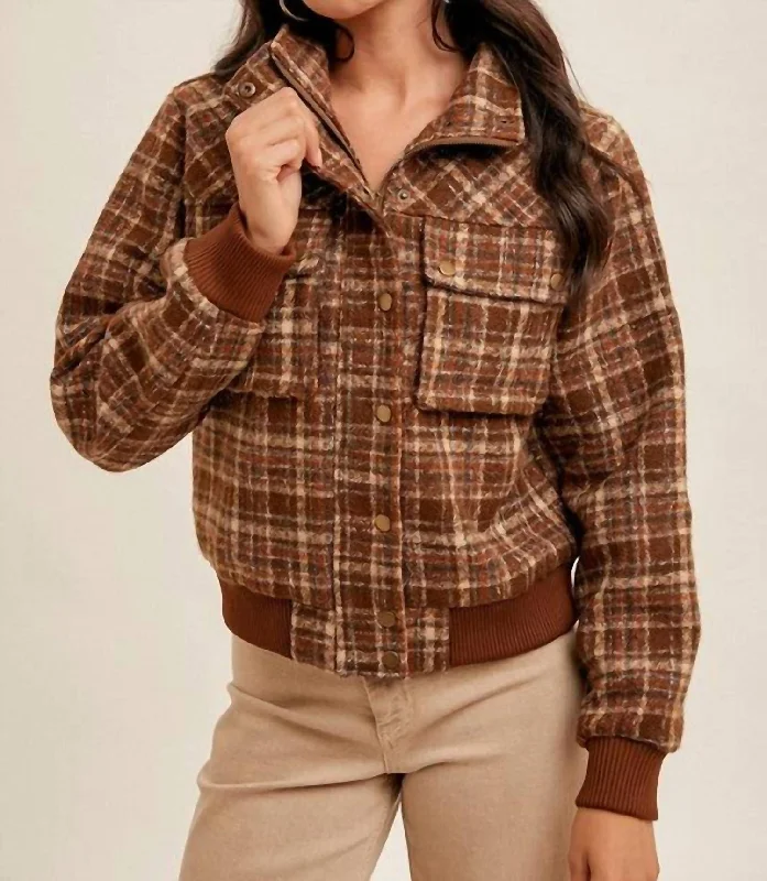 End Of Season Sale Clothing Plaid Tweed Jacket In Brown