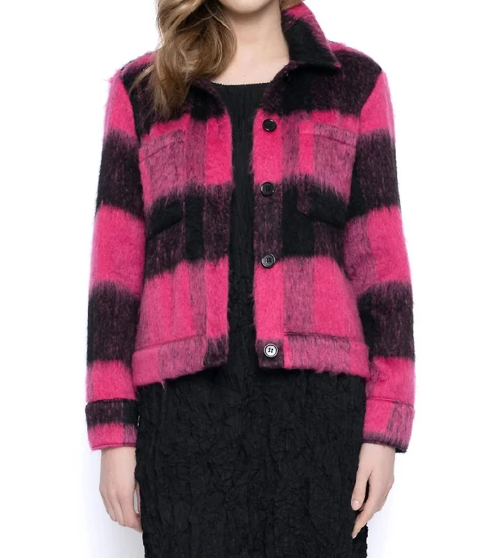 Graceful Fashion Button Front Cropped Jacket In Pink/black