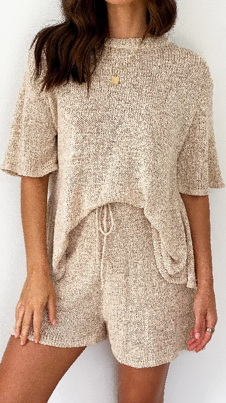 Summer Deals Habiba T-Shirt and Shorts Set - Beige Knit