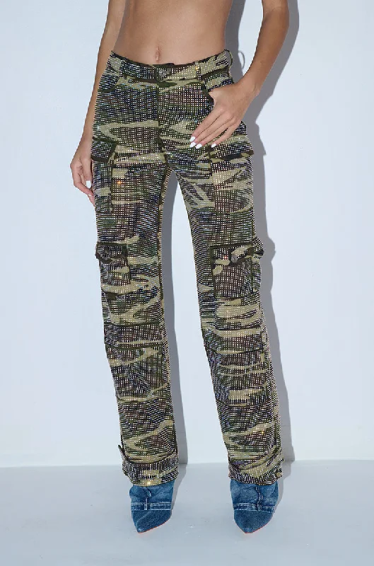 Limited Stock, Big Sale DOWN AND DIRTY CAMO WIDE LEG RHINESTONE CARGO PANT