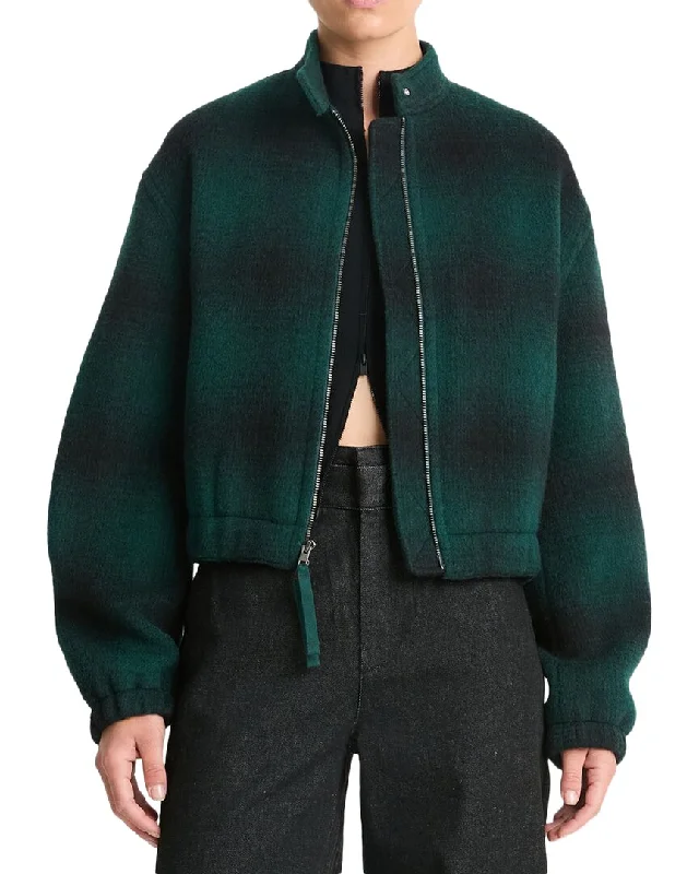 Effortless Chic Apparel Vince Shadow Plaid Wool-Blend Bomber Jacket