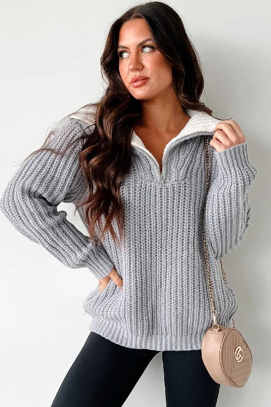 Chic & Cozy Collection Study Buddy Oversized Quarter-Zip Sweater (Heather Grey)