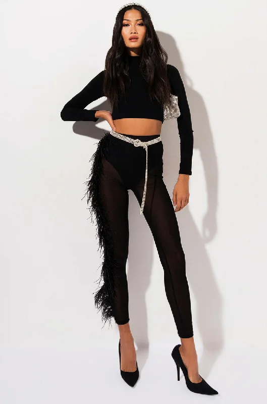 Crazy Price Slashing EUROPE TOUR HIGH WAISTED MESH FEATHER PANTS