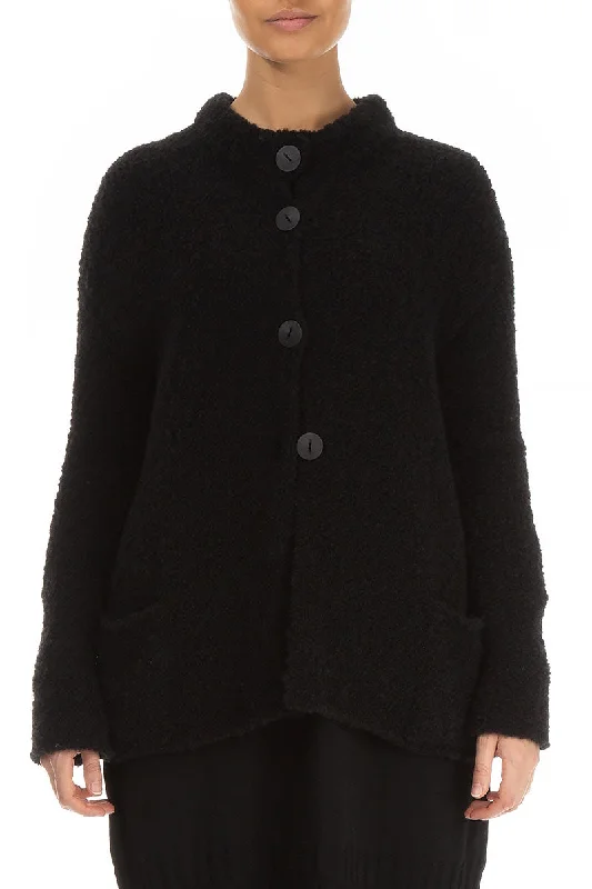 Unbeatable Deals Buttoned Black Alpaca Wool Cardigan