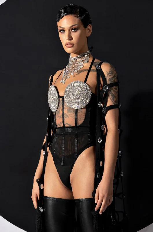 Clothing For Women GLITCH IN THE MATRIX RHINESTONE MESH HALTER BODYSUIT