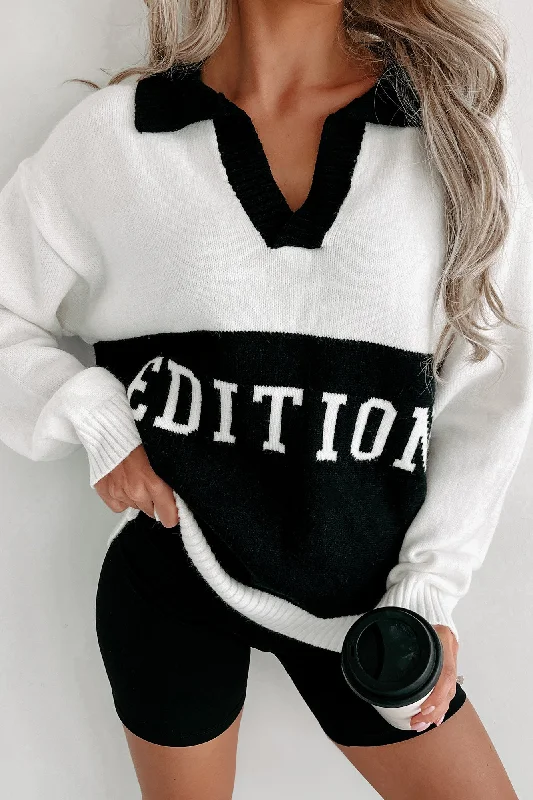 Versatile Style Wardrobe First Edition Graphic Colorblock Sweater (White/Black)