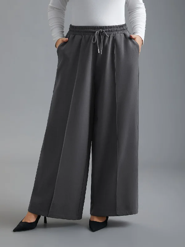 Holiday Glam Elastic Waist Plicated Detail Slant Pocket Pants